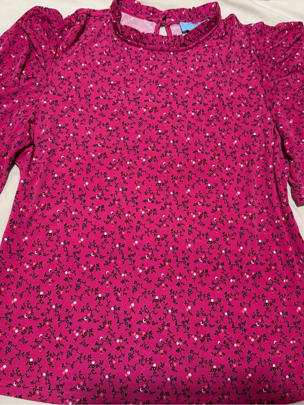 CeCe Fuchsia Floral Mock Neck Short Sleeve Top